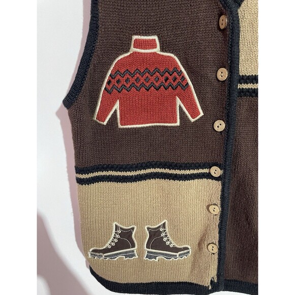 Vtg Christopher & Banks Vest M Brown Hiking Ramie Retro Hand Embroidered 90s Y2K - Picture 4 of 12